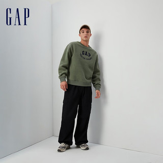 PLUS会员：Gap 盖璞 LOGO仿羊羔绒宽松廓形卫衣 762596休闲上衣 绿色