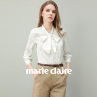 Marie Claire 嘉人 白色衬衫女秋冬季长袖2024新款飘带衬衣气质高级感蝴蝶结上衣