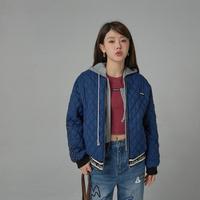 chuu 字母条纹拉链棉衣女士秋冬宽松棉服夹克外套