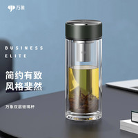 万象（WANXIANG）双层耐热玻璃杯315ml带滤网商务办公水杯V273黑绿色车载便携茶杯 V273-黑绿色