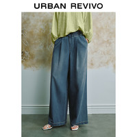 URBAN REVIVO UR2024秋季新款女装复古休闲百搭阔腿显瘦牛仔长裤UWH840107