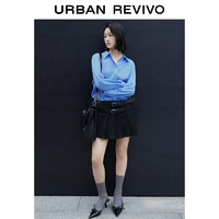 URBAN REVIVO UR2024秋季新款女装知识分子风通勤压褶开襟衬衫UWM240010