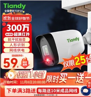 Tiandy 天地伟业 摄像头室外看护家用户外监控手机远程2K高清红外夜视IP67防水监控器AK系列55 C241N 4mm