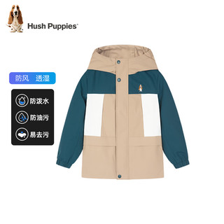 暇步士（Hush Puppies）童装儿童三防外套秋季男童户外防风保暖风衣外套 燕麦卡其 120