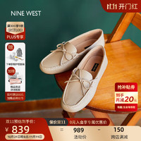 NINE WEST 玖熙 蝴蝶结平底乐福鞋女一脚蹬豆豆鞋 NH497002KZ 杏色39