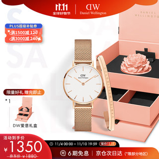 Daniel Wellington 女士手表 28mm DW00100219+DW00400003 玫瑰金+手镯小号