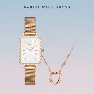 百亿补贴：Daniel Wellington 女士手表项链套装 高级时尚轻奢钢带方表 爱心项链 正品礼物