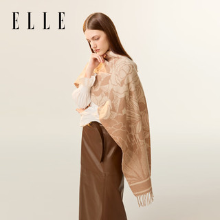 ELLE 她 100%绵羊毛围巾女秋冬季户外保暖时尚提花围脖披肩送礼礼盒装