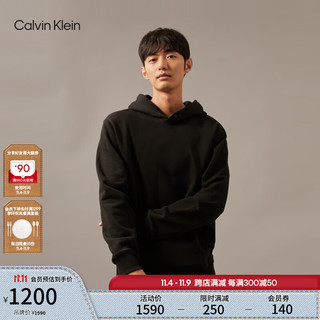 卡尔文·克莱恩 Calvin Klein Jeans24秋季男士简约刺绣休闲通勤纯棉连帽卫衣J326606 BEH-太空黑 M