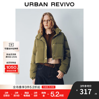 URBAN REVIVO UR2024秋冬女装百搭保暖宽松短款立领羽绒服UYY140001 橄榄绿 M