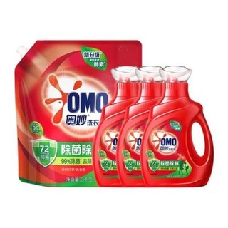 88VIP：OMO 奥妙 除菌除螨酵素洗衣液950g*3+壶嘴袋装补充装3KG（赠去渍笔）