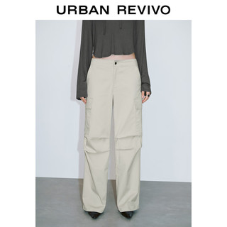 URBAN REVIVO UR2024秋季女装工装风多口袋压褶高腰直筒裤UYY640014 卡其 XS