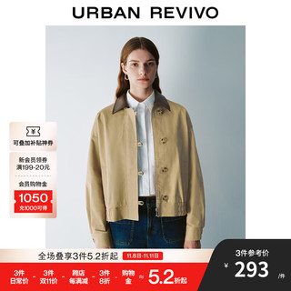 URBAN REVIVO UR2024秋冬女装撞色拼接缩褶宽松外套UYU140055 卡其 L