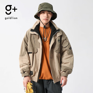 金利来（Goldlion）g+男士棉服秋冬季山系户外藏帽设计拼接防风外套男士宽松棉衣 69卡其 M