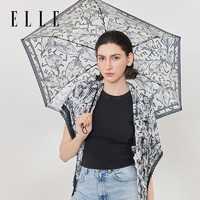 ELLE 她 遮阳伞晴雨伞太阳伞挡风遮雨两用伞自动折叠雨伞印花50cm*6骨折伞 灰白色