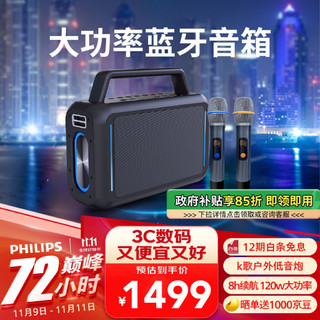 PHILIPS 飞利浦 SD228户外蓝牙音箱广场舞音响 大功率便携手提K歌舞台低音炮会议教学扩音器带麦克风 双麦版