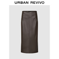 URBAN REVIVO UR2024秋冬新款女装复古摩登气质开衩pu皮裙半裙UWM540008