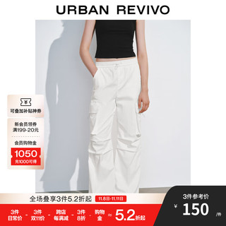 URBAN REVIVO UR2024秋季女装户外工装风松紧抽绳休闲长裤UYY840038 本白 26