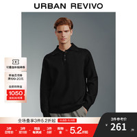 URBAN REVIVO UR2024秋冬男装时尚休闲纯色翻领长袖针织衫UMF930006 正黑 XL