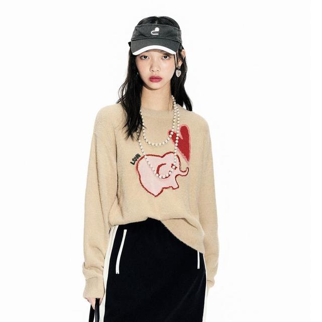 d'zzit 地素 女士爱心珠片绣宽松针织衫