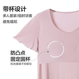 爱慕睡衣女短袖带杯睡裙可外穿家居服AM449491绿色165