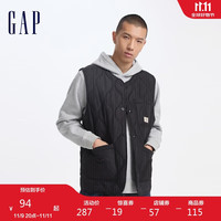 GAP男装2024秋季波浪绗线口袋马甲轻薄保暖简约棉背心619671