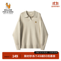 William fox&sons旷野美拉德男装轻柔科技纱线浪漫法式V领刺绣狐狸头翻领针织衫男 浅卡其 M/48
