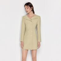 春装翻折领双排扣外套式连衣裙