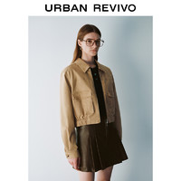 URBAN REVIVO UR2024秋季新款女装复古休闲对称贴袋廓形翻领外套UYU140056