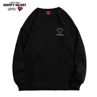 查尔斯桃心秋季美式宽松休闲百搭爱心刺绣上衣潮流圆领卫衣男女同款 黑色 S