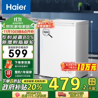 Haier 海尔 100升低霜小冰柜家用商用 冷藏柜冷冻柜两用冰柜小型租房用小冰箱小型冷BC/BD-100GHDT