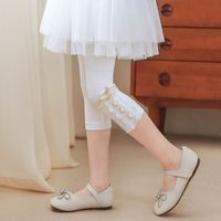 Hercastle儿童打底裤夏季薄款外穿女童金线花边裤子中大童七分裤