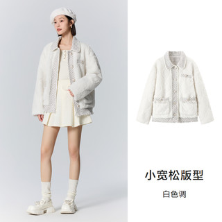 Semir 森马 女士翻领拼接毛绒毛边冬季宽松夹棉夹克 10-9723108009