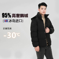 BOBBY BIZZ 95%白鹅绒羽绒服男新款短款加厚高端情侣宽松2024新款外套冬现货 黑色 M码