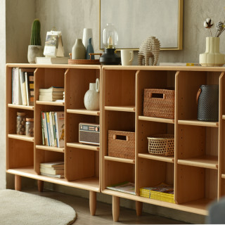 盼居 实木书柜全实木落地家用储物柜书架现代简约儿童书柜矮柜组合榉木