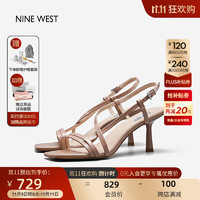 NINE WEST 玖熙 凉鞋优雅方头露趾绊带细高跟鞋NN228003FK 米杏色 38