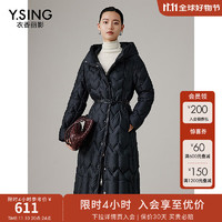 Y.SING 衣香丽影 连帽领羽绒服女中长款2024年冬季新款宽松外套送腰带 黑色 S