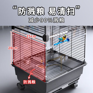 宠趣汇鸟笼子家用防溅洒大号虎皮玄凤鹦鹉珍珠加密横丝八哥豪华别墅 白【防溅粮-8件套】秋千+彩梯