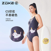 ZOKE 洲克 泳衣女专业连体三角运动训练遮肚显瘦泳衣125501153-1黑白花XL