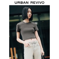 URBAN REVIVO UR2024春季女装经典纯色百搭修身短款圆领短袖T恤UWB440003