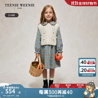 TEENIE WEENIE Kids小熊童装24秋女童毛织背心格纹长袖连衣裙 撞色 140cm