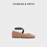 CHARLES & KEITH CHARLES&KEITH24冬新款CK1-70900496-1平底毛绒腕带芭蕾舞鞋单鞋