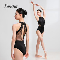 三沙芭蕾舞练功服 女成人挂脖舞蹈连体服蕾丝体操形体服 黑色 L 