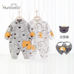 Hunibear 欢喜小熊 宝宝连体衣秋冬保暖网红爬服睡衣卡通洋气可爱超萌拜年服婴儿衣服