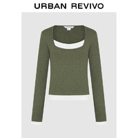 URBAN REVIVO UR2024冬季新款女装时尚拼接假两件层次修身长袖T恤UYY440090