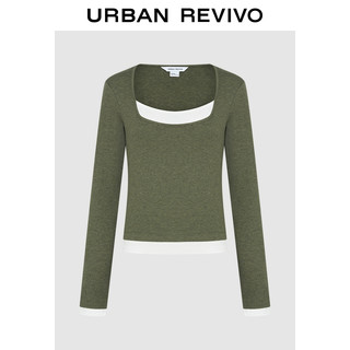 URBAN REVIVO UR2024冬季新款女装时尚拼接假两件层次修身长袖T恤UYY440090