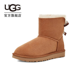 UGG 冬季女士贝莉平底蝴蝶结短靴雪地靴1016501 CHE|栗色 37