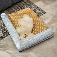 沄筱 宠物凉席窝猫窝狗窝狗睡垫 夏季睡垫凉席垫 猫咪狗狗冰垫可拆洗窝 新海心蓝 L（60*42cm）