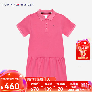 TOMMY HILFIGER 汤米童装POLO裙女童夏装连衣裙儿童休闲运动T恤裙子 魅粉色 110/52