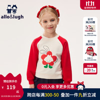 allo&lugh 阿路和如 秋冬2024女童印花撞色套头卫衣上衣 红色  120cm